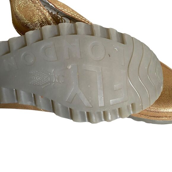 Fly London Yoza Wedge Shoes Women 8-8.5/39 Gold Metallic Fairy Party Comfort - Picture 7 of 13